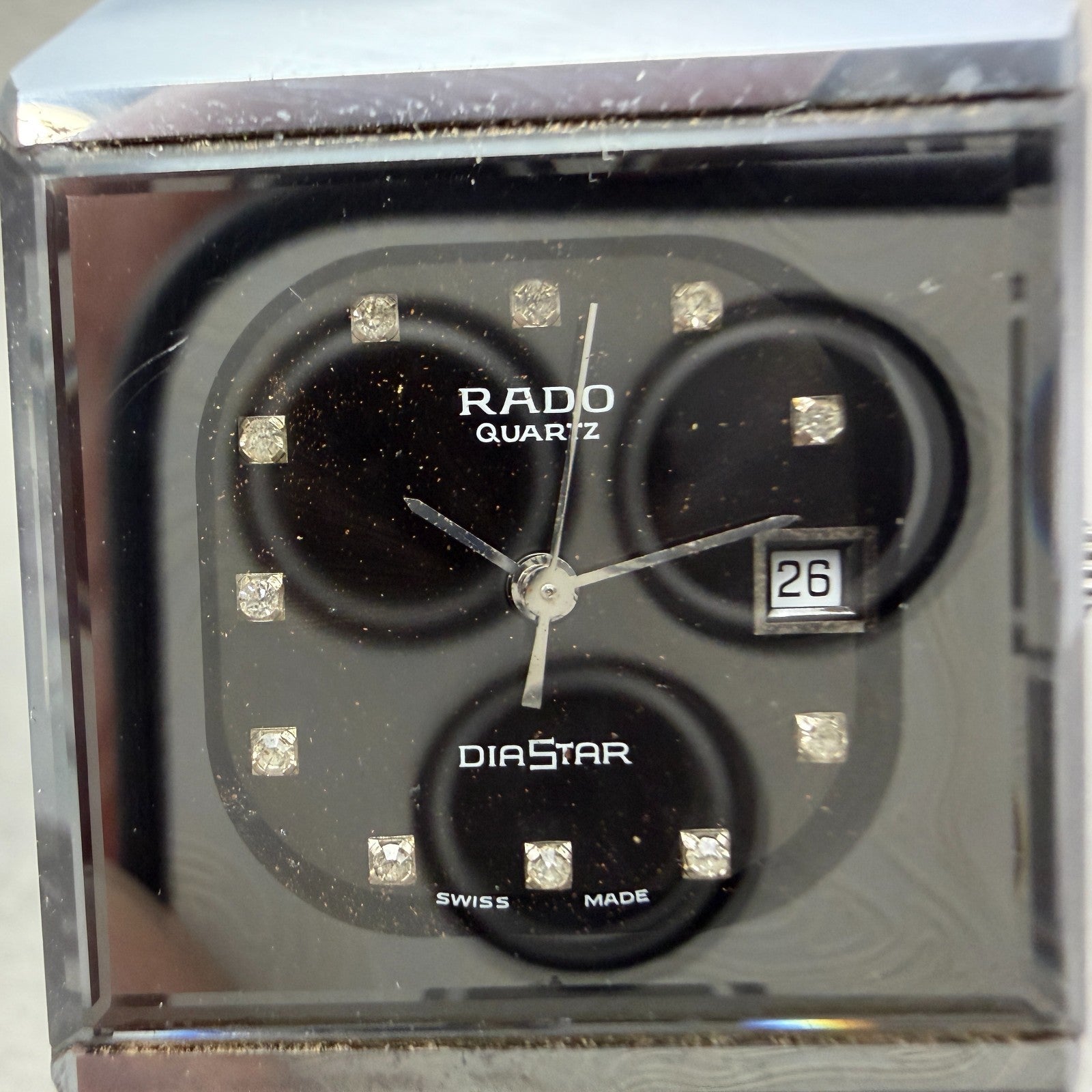 Rado Diastar Watch Men 30mm Black Dial Tungsten Case Date Rectangle New Battery1