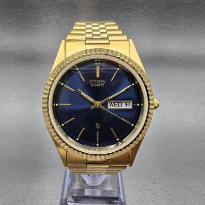 Citizen President Watch Men 35mm Blue Dial Gold Tone Daydate 6100-R00391 New Bat3