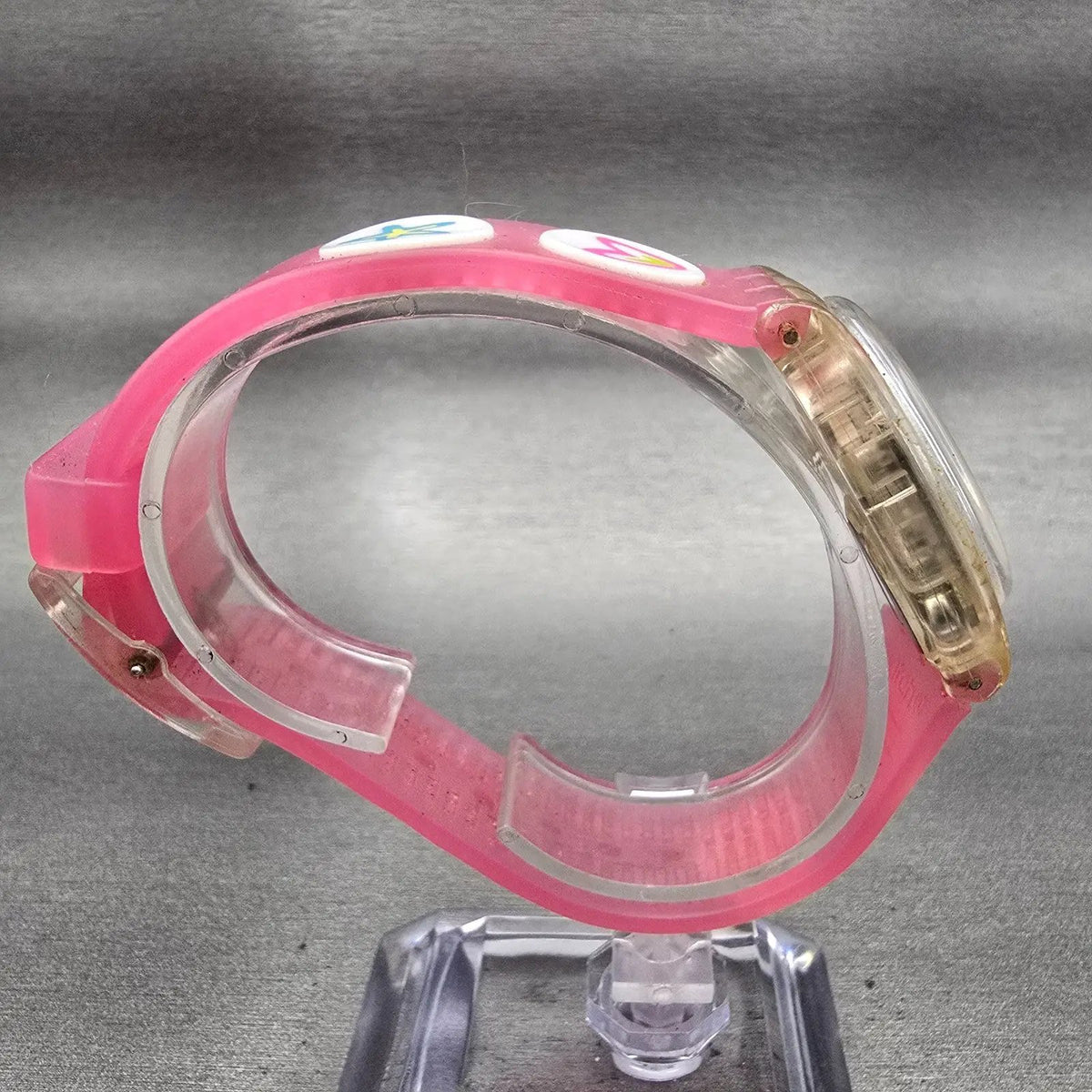 Swatch Pink Candy Watch Women 34mm White Dial Clear Case Round GE177 New Battery8