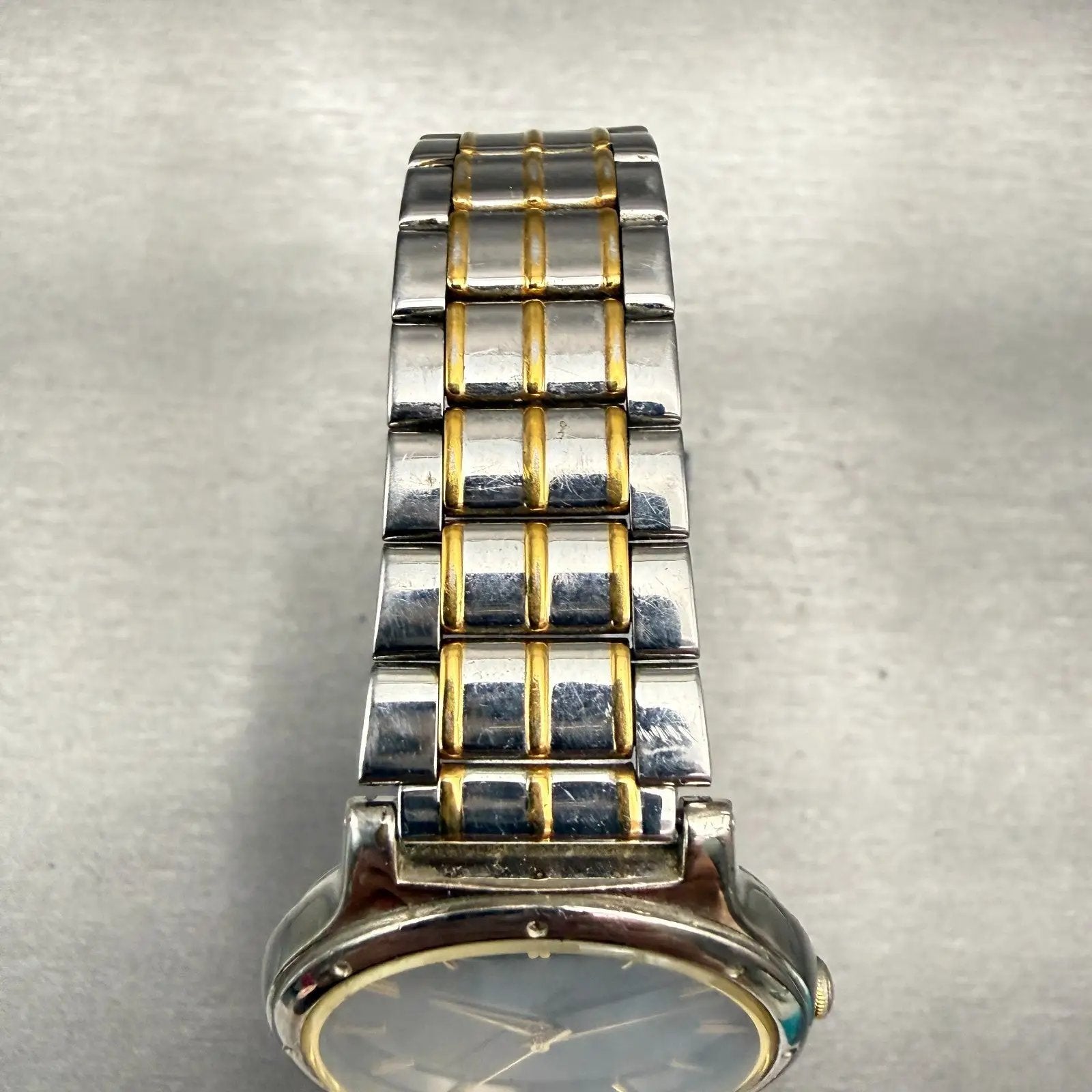 Seiko Watch Men 33mm Black Dial Two Tone Date Round V732-0090 New Battery VTG4