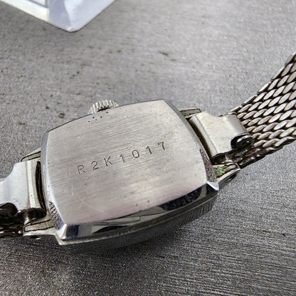 Technos Tank Watch Women 16mm Gold Dial Silver Tone Rectangle Manual Wind Runs9