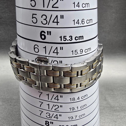 Seiko Watch Men 30mm Silver Dial Two Tone Date Rectangle 7N32-0CS0 New Battery9