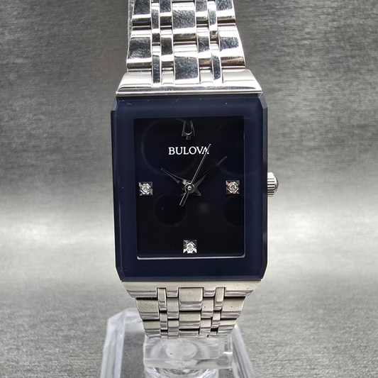 Bulova Watch Women 21mm Blue Dial Silver Tone Rectangle 96P187 New Battery0
