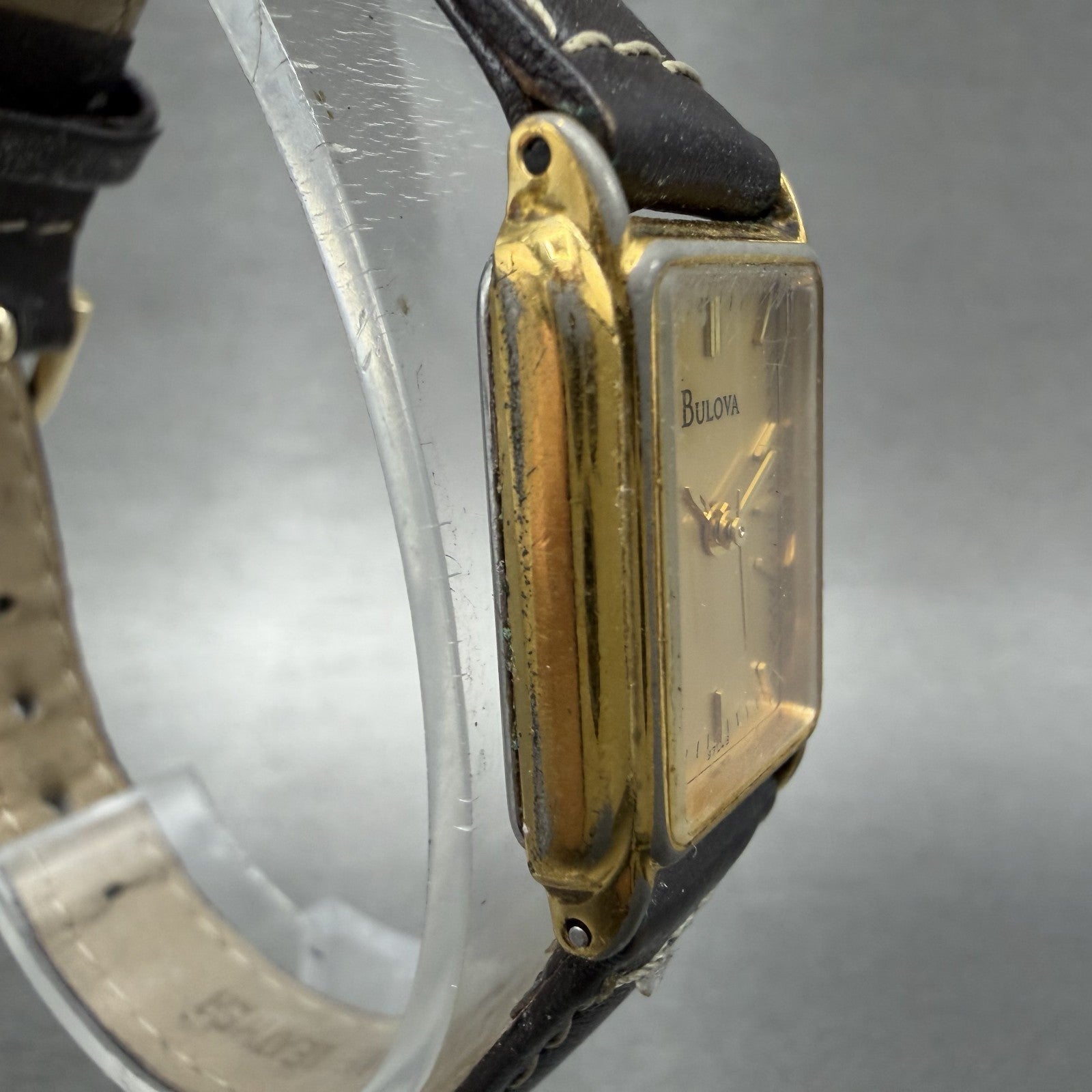 Bulova Tank Watch Women 18mm Champagne Dial Gold Tone 97L48 New Battery3