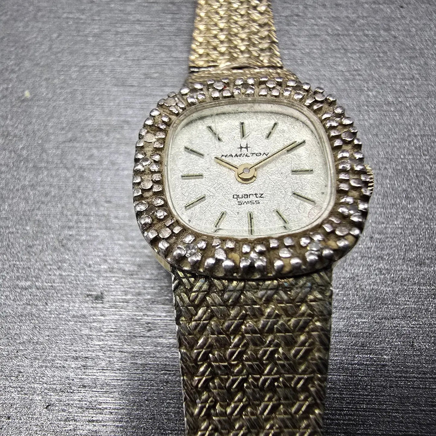 Hamilton Watch Women 18mm White Dial Gold Tone Rectangle Diamonds 8862 PARTS3