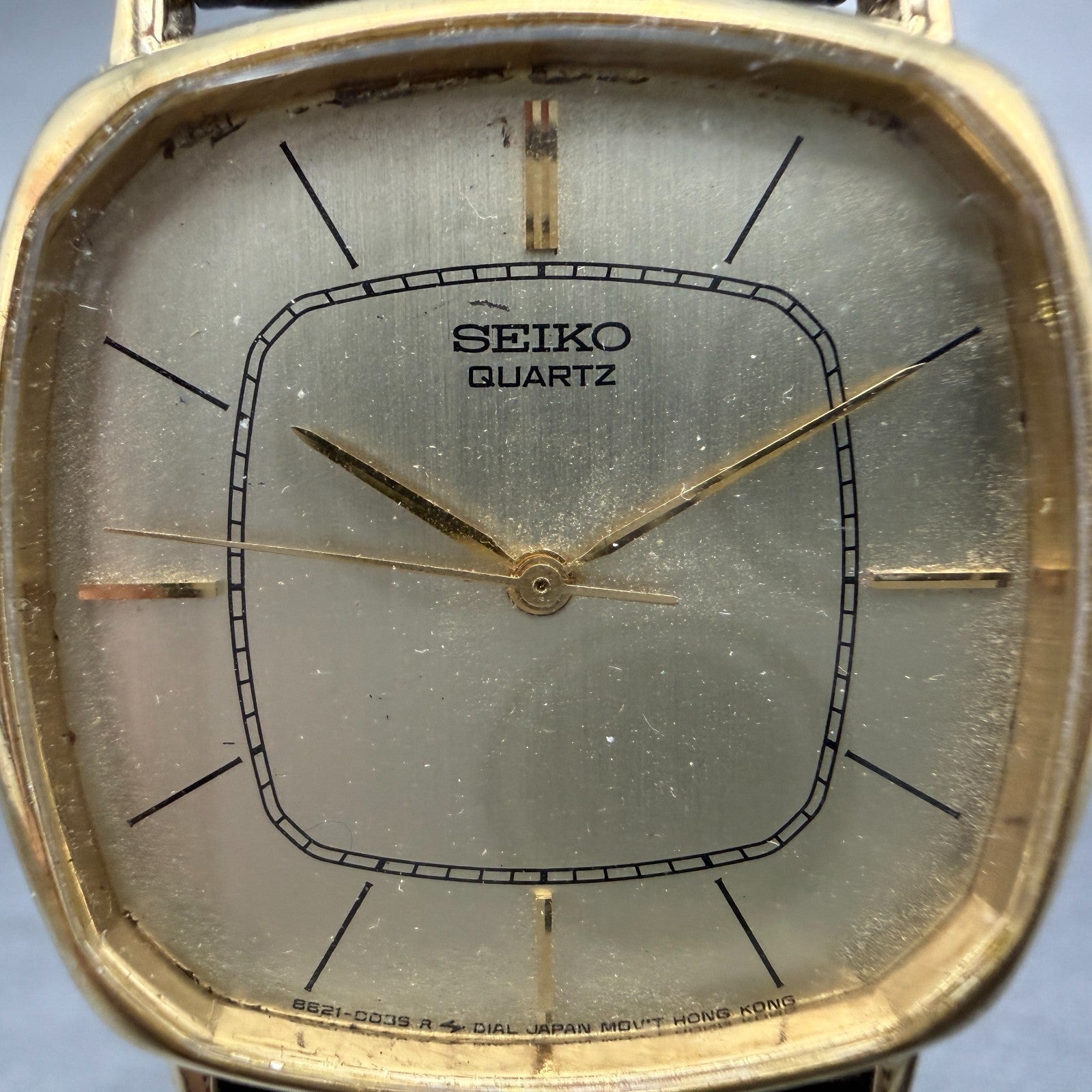 Seiko Watch Men 30mm Champagne Dial Gold Tone Rectangle 8621-5009 New Battery 5G1