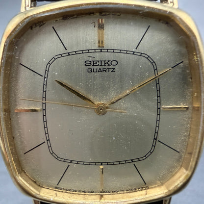 Seiko Watch Men 30mm Champagne Dial Gold Tone Rectangle 8621-5009 New Battery 5G1