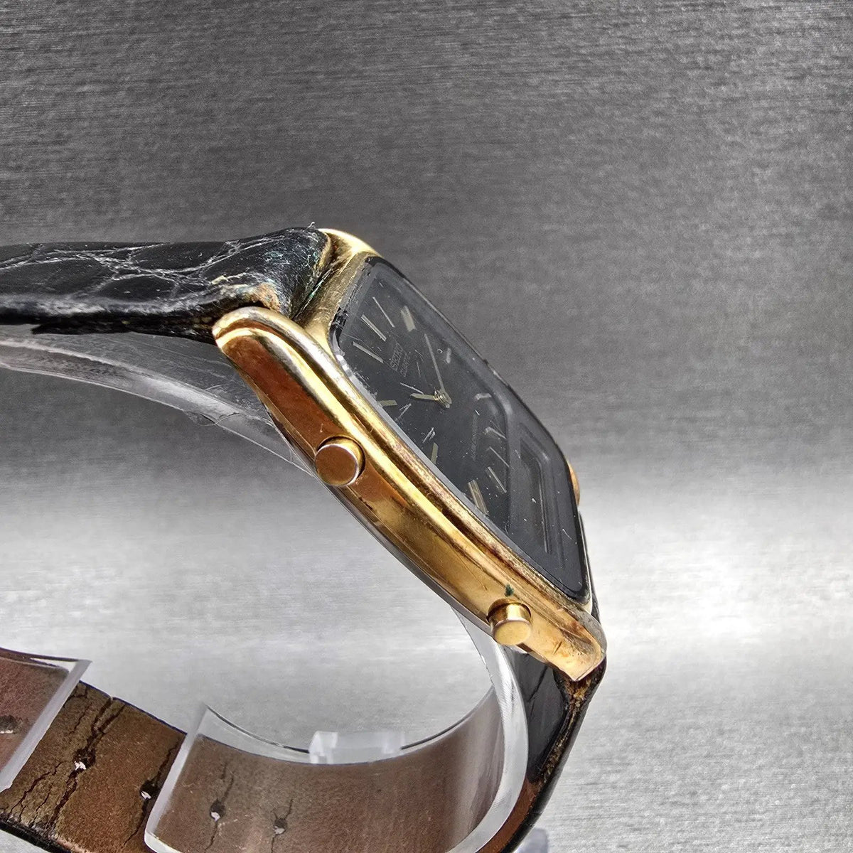Seiko Watch Men 30mm Black Dial Gold Chronograph Alarm H448-5029 New Battery VTG3