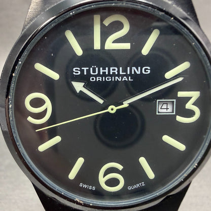Stührling Osprey Watch Men 42mm Black Dial Black Tone Date Round New Battery1