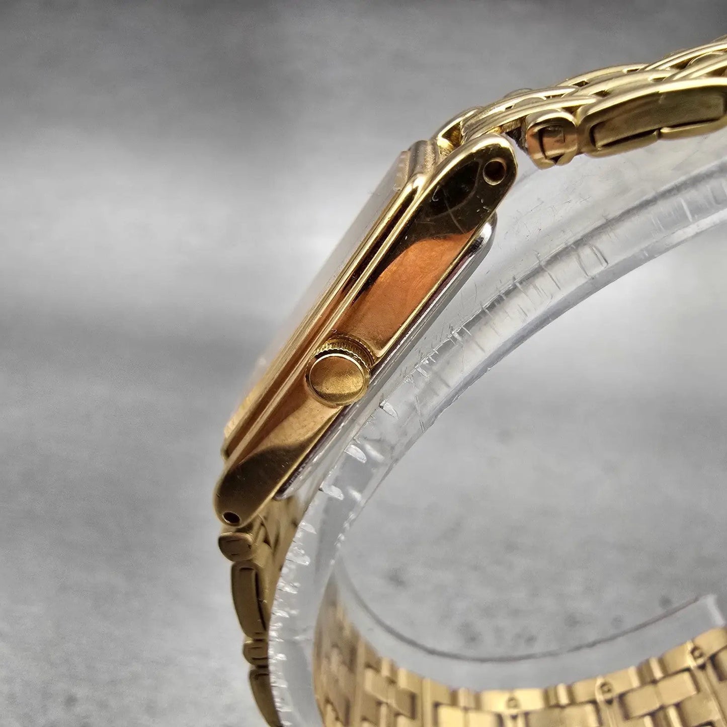 Seiko Watch Women 13mm Gold Dial Gold Tone Rectangle 2E20-7021 New Battery VTG2