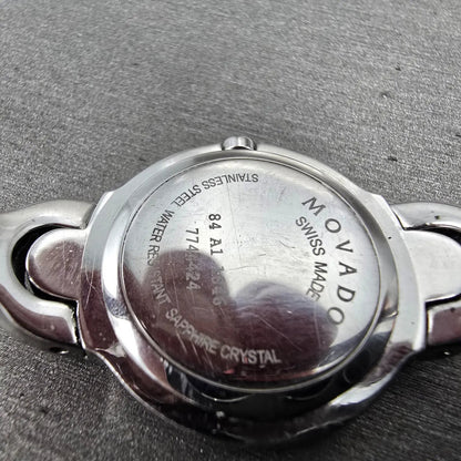 Movado Kara Watch Women 24mm Black Dial Steel Round 84-A1-1846 New Battery 569
