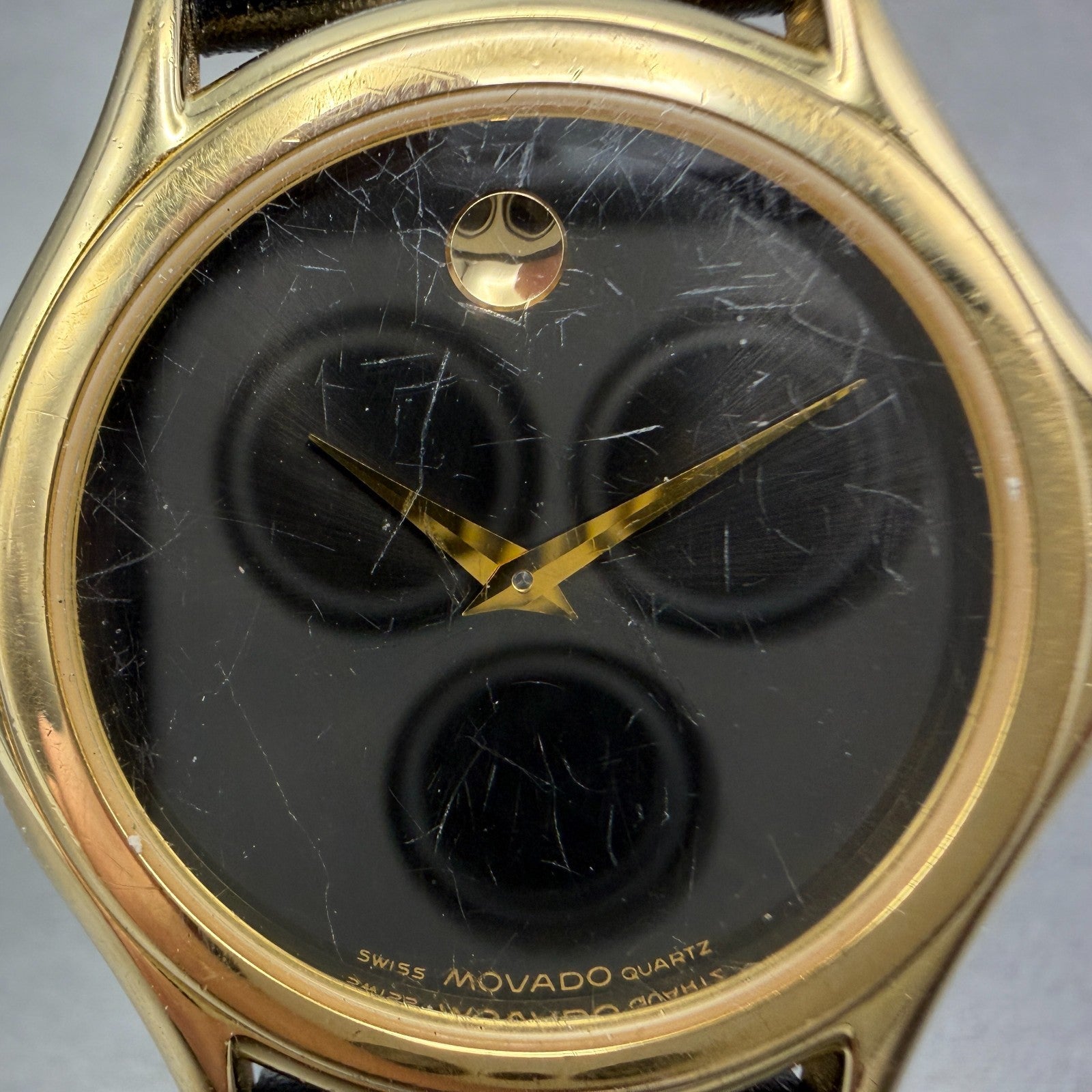 Movado Museum Watch Men 35mm Black Dial Gold Tone Round 87 D1 863 New Battery1