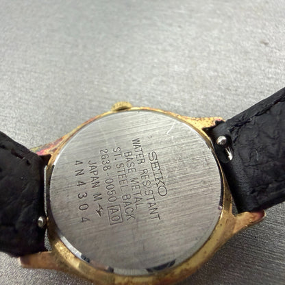 Seiko Watch Women 24mm Black Dial Gold Tone Round 2G38-0050 New Battery Vintage9