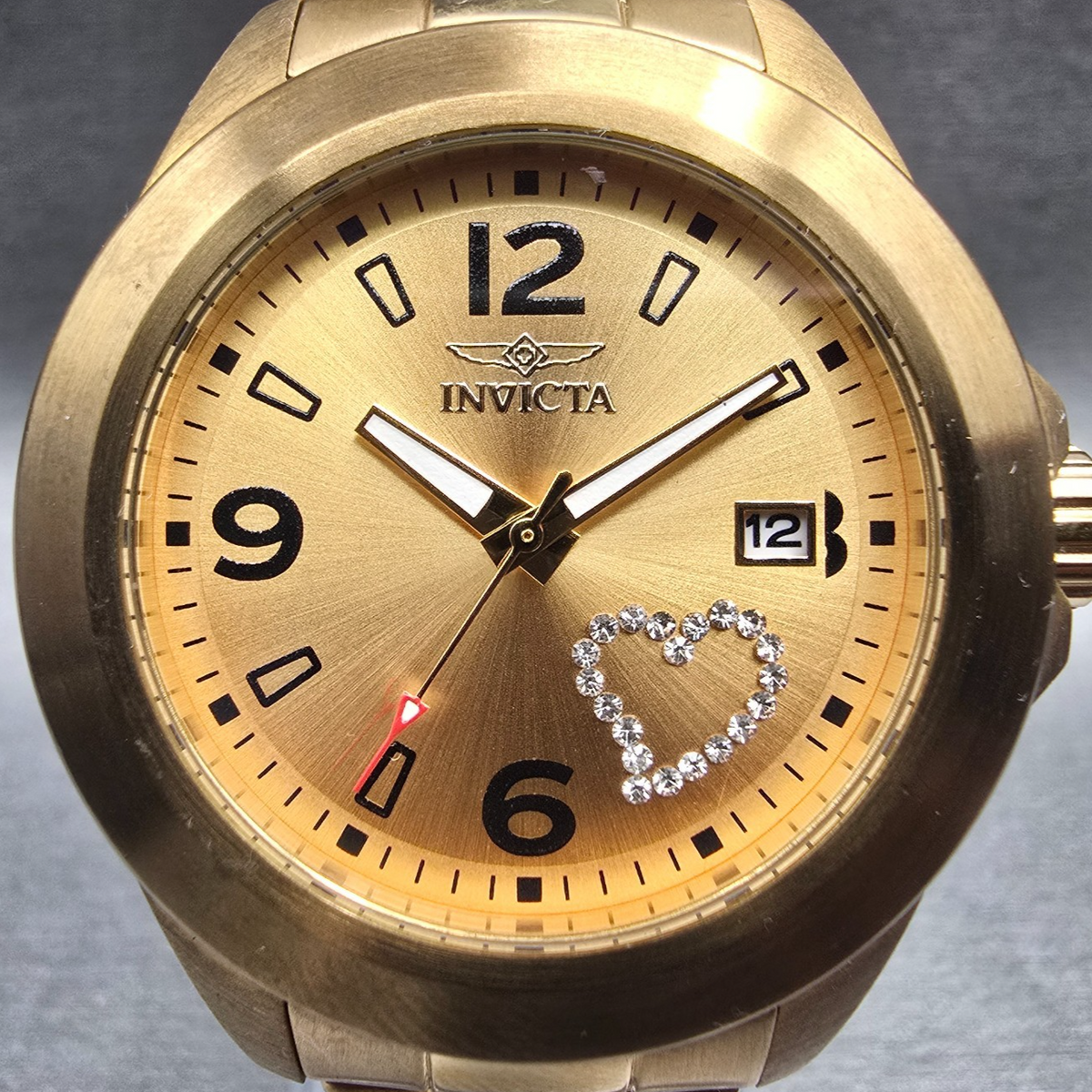Invicta Angel Watch Women 38mm Gold Dial Gold Tone Date Round 16327 New Battery1