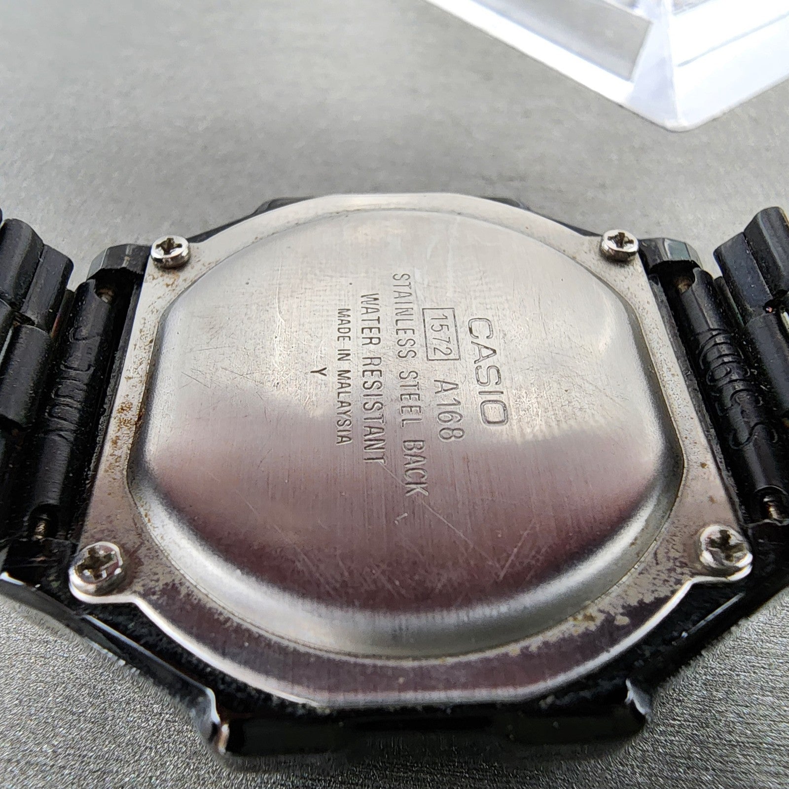 Casio A168 Touch Watch Men 36mm Black Dial Black Tone Octagon New Battery8