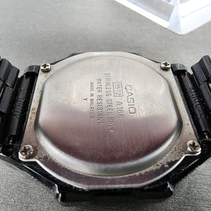 Casio A168 Touch Watch Men 36mm Black Dial Black Tone Octagon New Battery8