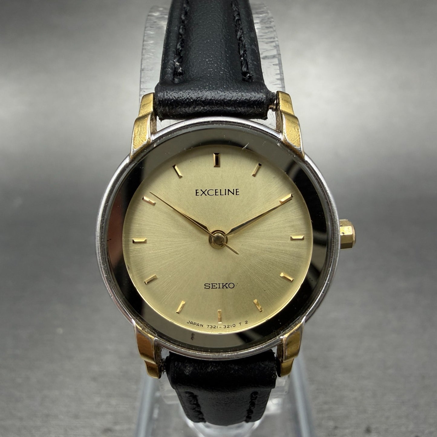 Seiko Exceline Watch Women 22mm Champagne Dial Two Tone Round 7321-0770 New Batt0