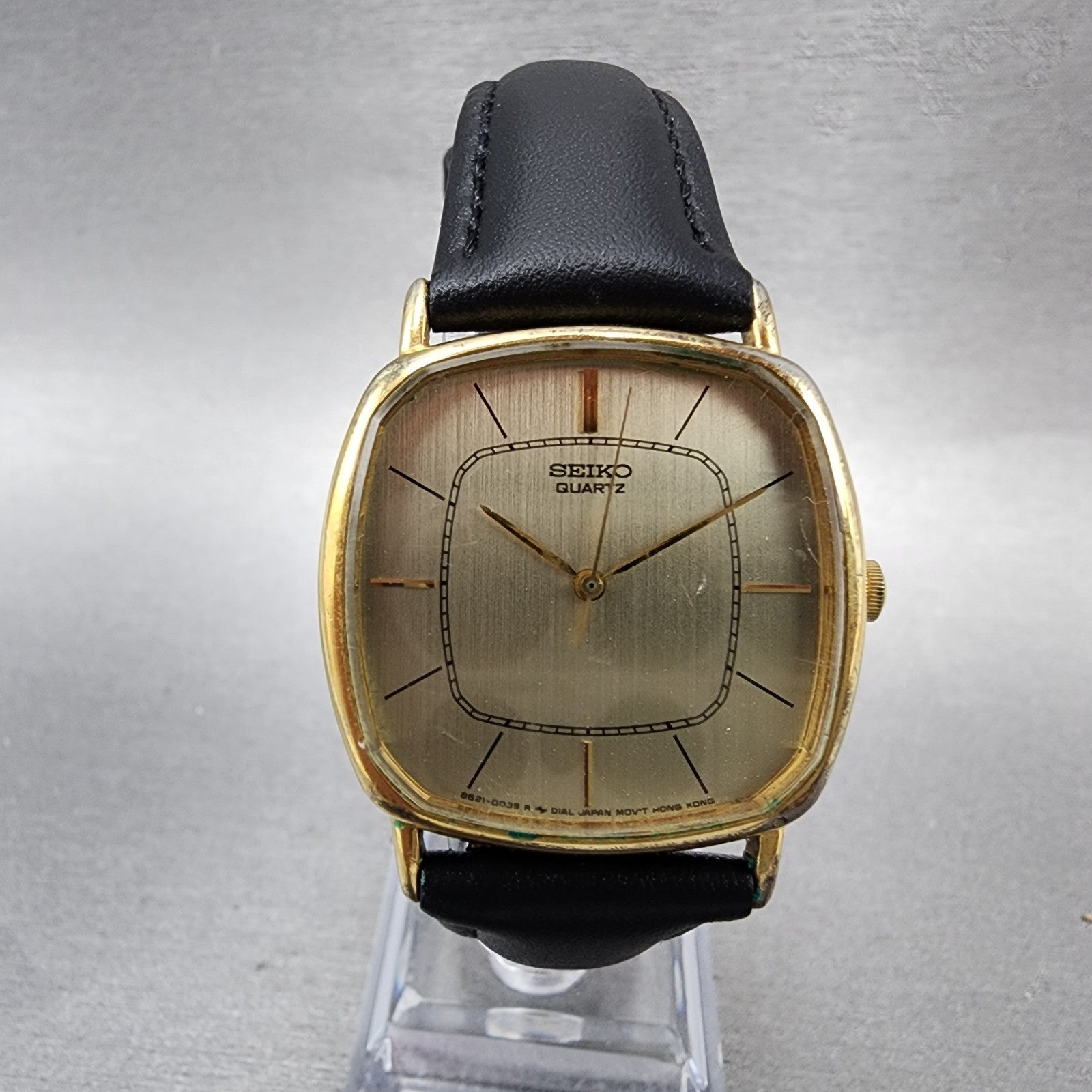 Seiko Watch Men 30mm Champagne Dial Gold Tone Rectangle 86215009 New Battery0