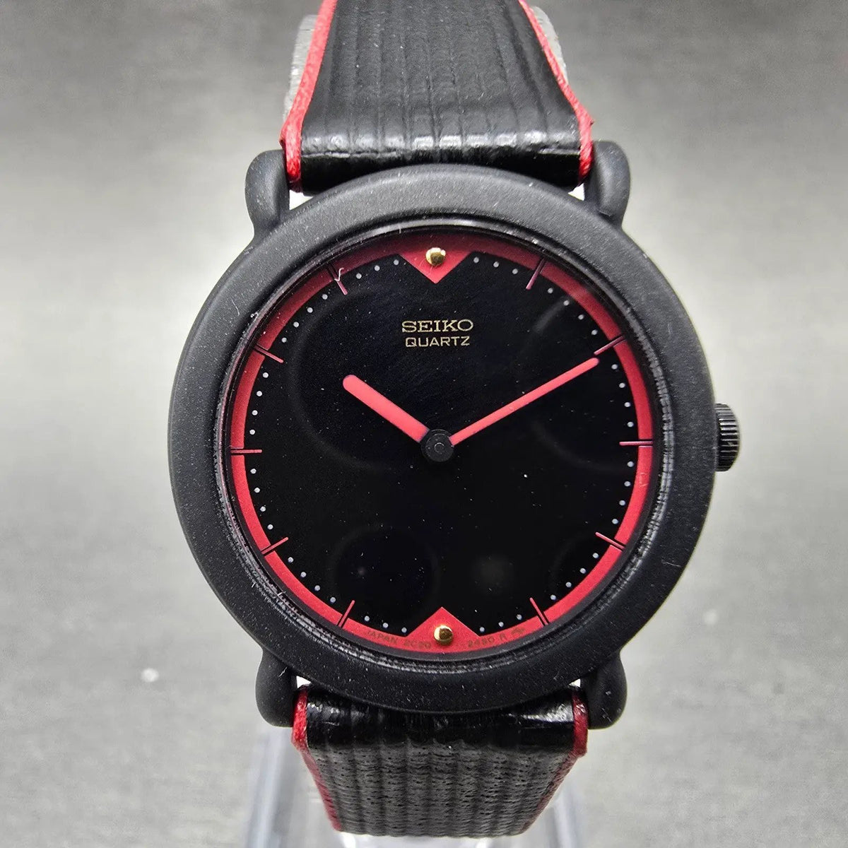 Seiko Watch Women 24mm Black Dial Black Tone Round 2c20-0409 New Battery NOS VTG0