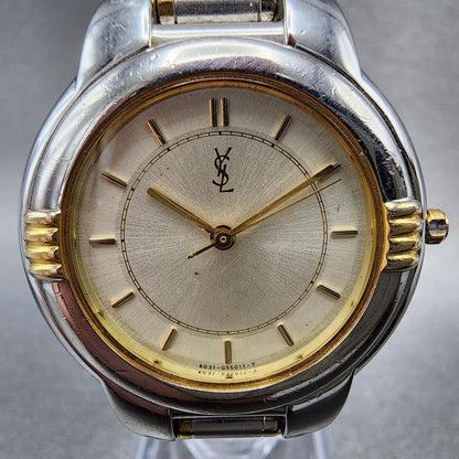 Yves Saint Laurent Watch Women 32mm Champagne Dial Two Tone Round new BatteryAB11