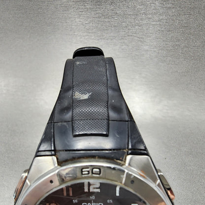 Casio Wave Ceptor Watch Men 42mm Black Dial Silver Tone Analog Digital Solar B124
