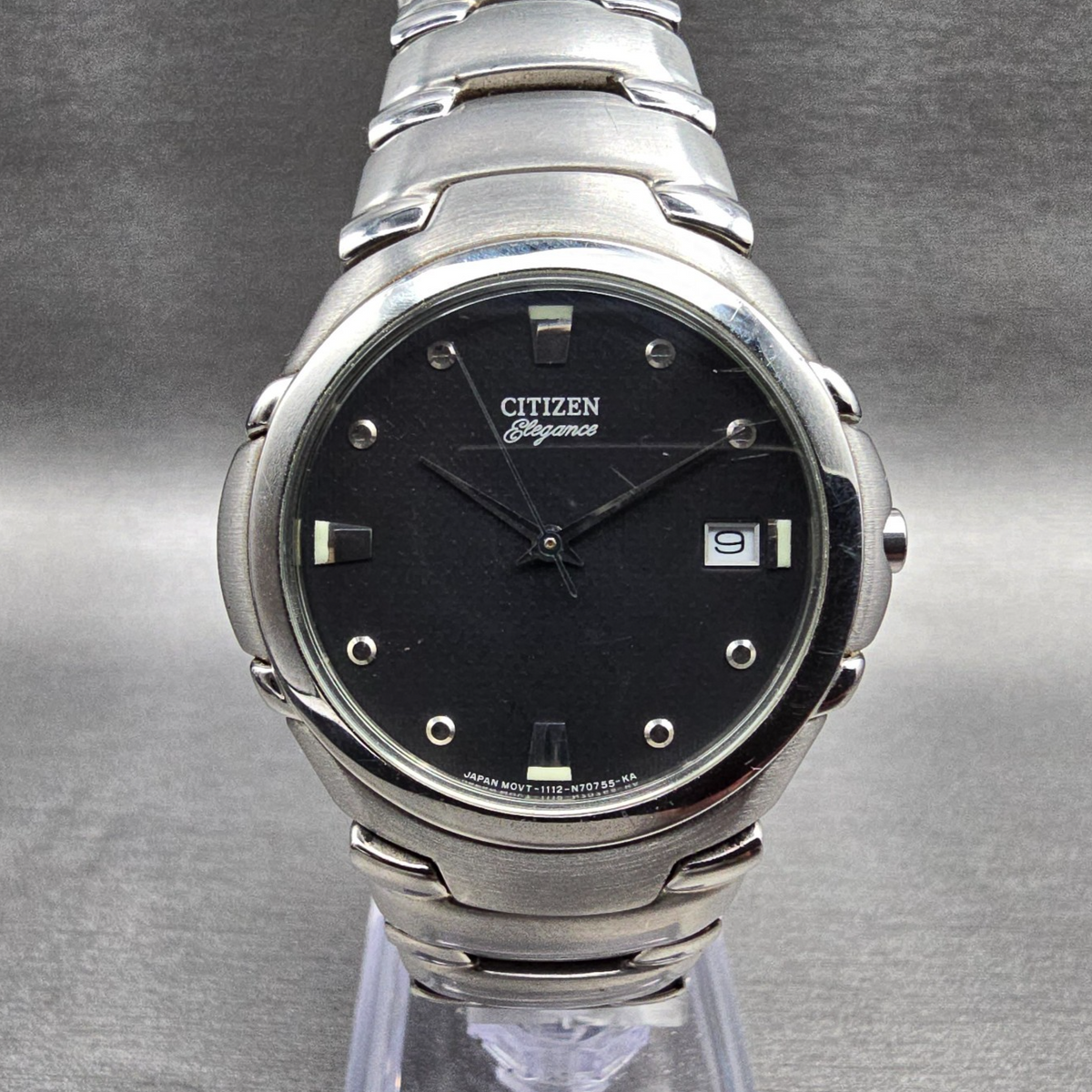 Citizen Elegance Watch Men 34mm Black Dial Silver Tone Date 1112-S66145 New Batt0
