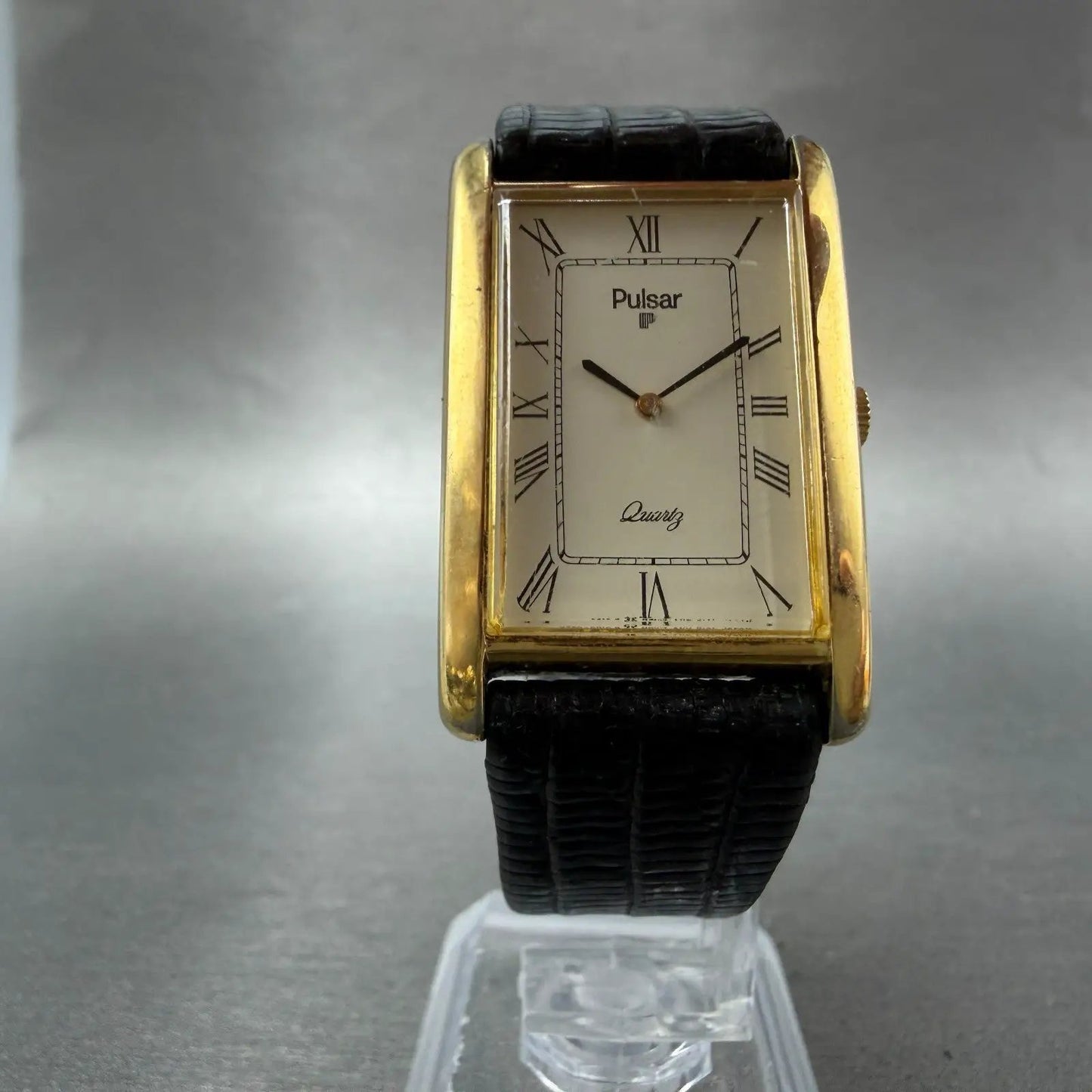 Seiko Pulsar Tank Watch Men 24mm Cream Dial Gold Tone V250-5000 New Battery VTGL5