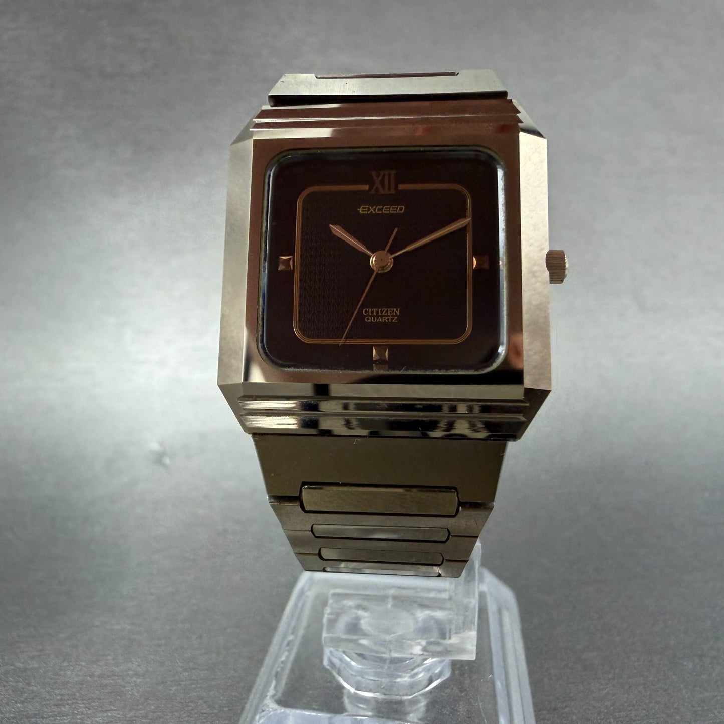 Citizen Exceed Watch Men 27mm Black Dial Gold Tone Rectangle 2730-272170 New Bat5