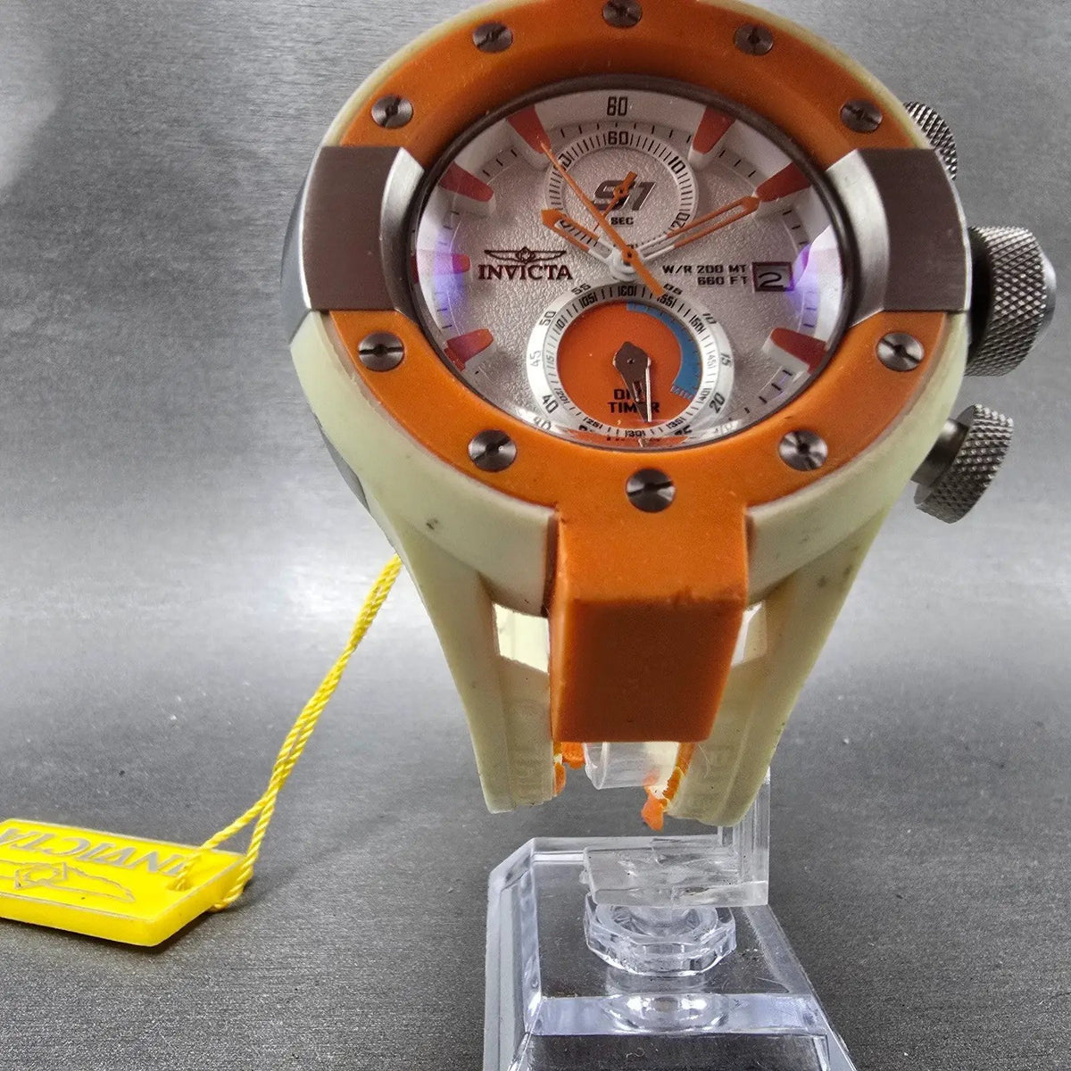 Invicta S1 Rally Chronograph Watch Men White Dial Orange Date Round READ!!! 30716