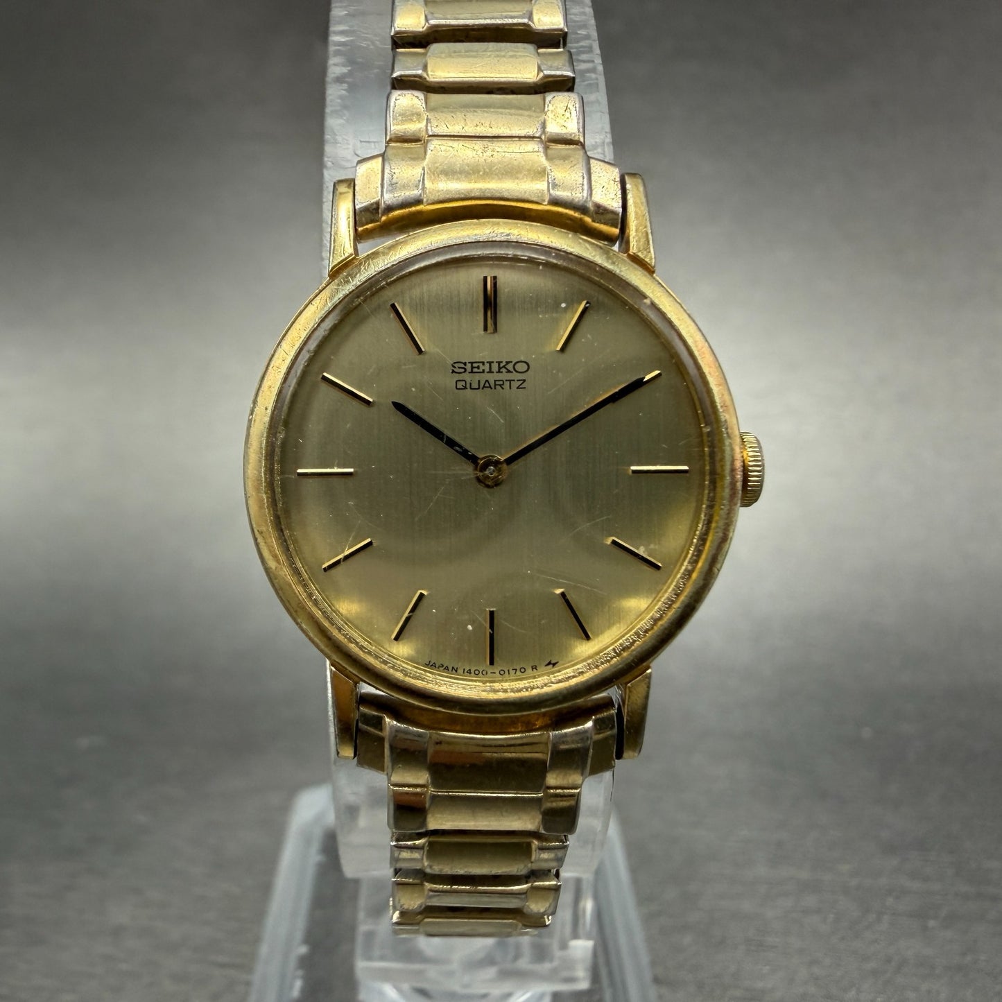 Seiko Watch Women 23mm Champagne Dial Gold Tone Round 1400-0049 New Battery0