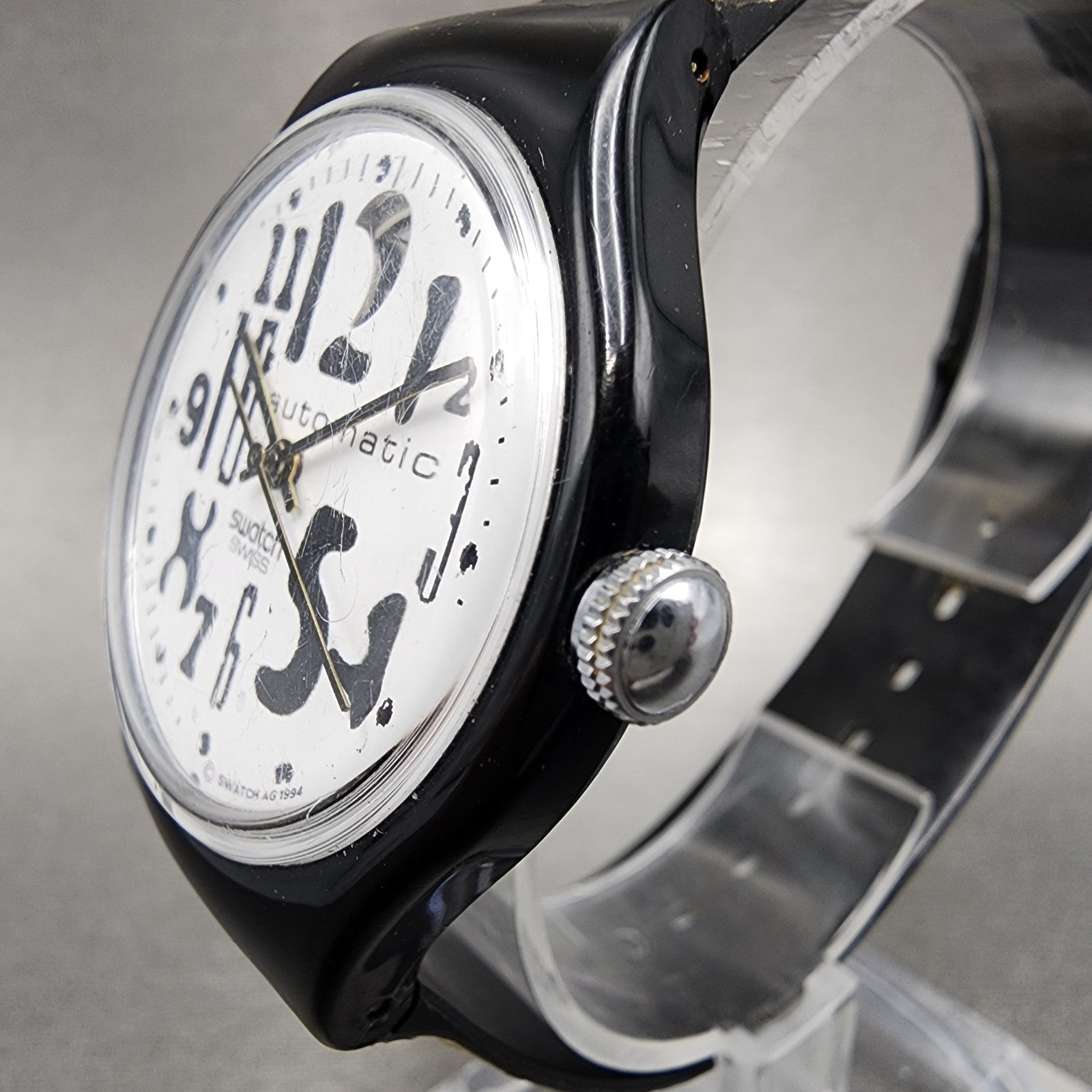 Swatch Blackboard Automatic Watch Men 34mm White Dial Black SAB103 Round Runs2