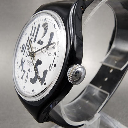 Swatch Blackboard Automatic Watch Men 34mm White Dial Black SAB103 Round Runs2