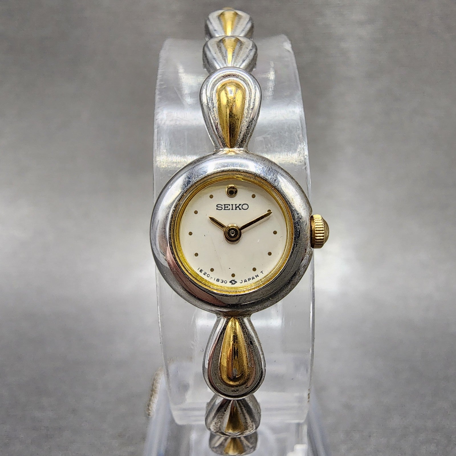 Seiko Watch Women 14mm White Dial Two Tone Round 1e200540 New Battery0