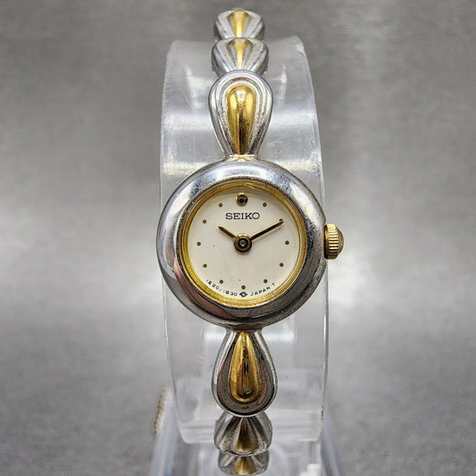 Seiko Watch Women 14mm White Dial Two Tone Round 1e200540 New Battery0