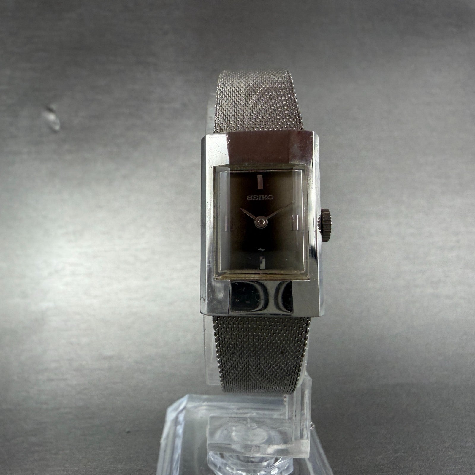 Seiko Watch Women 16mm Brown Dial Silver Tone Rectangle Manual Wind 11-3840 Runs5
