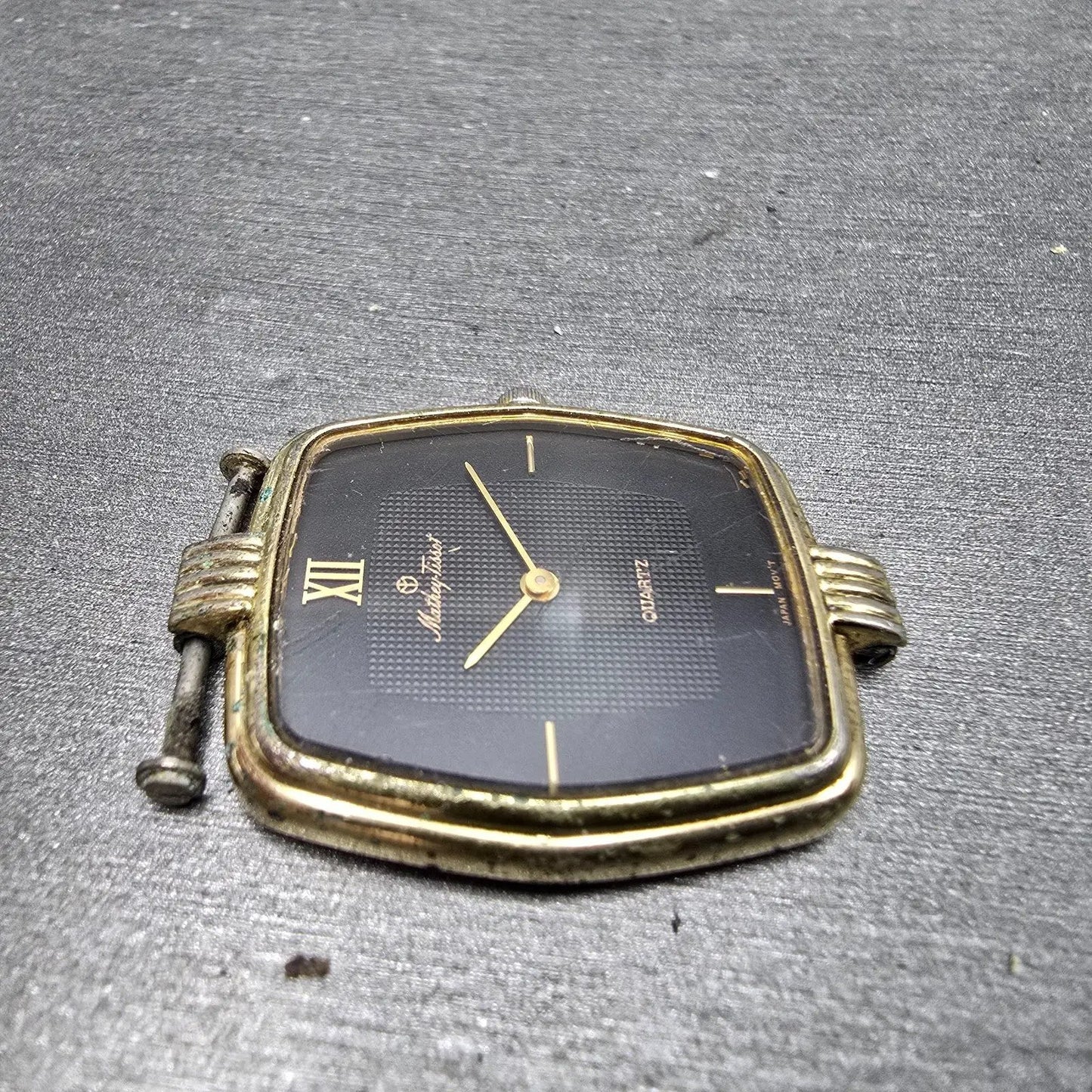 Mathey Tissot Watch Men 27mm Black Dial Gold Tone Hexagon New Battery Vintage3