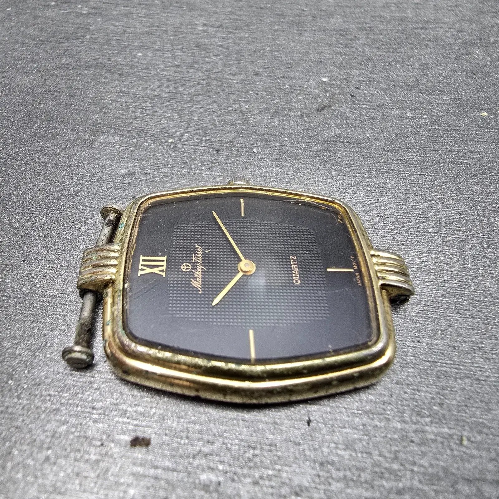 Mathey Tissot Watch Men 27mm Black Dial Gold Tone Hexagon New Battery Vintage3