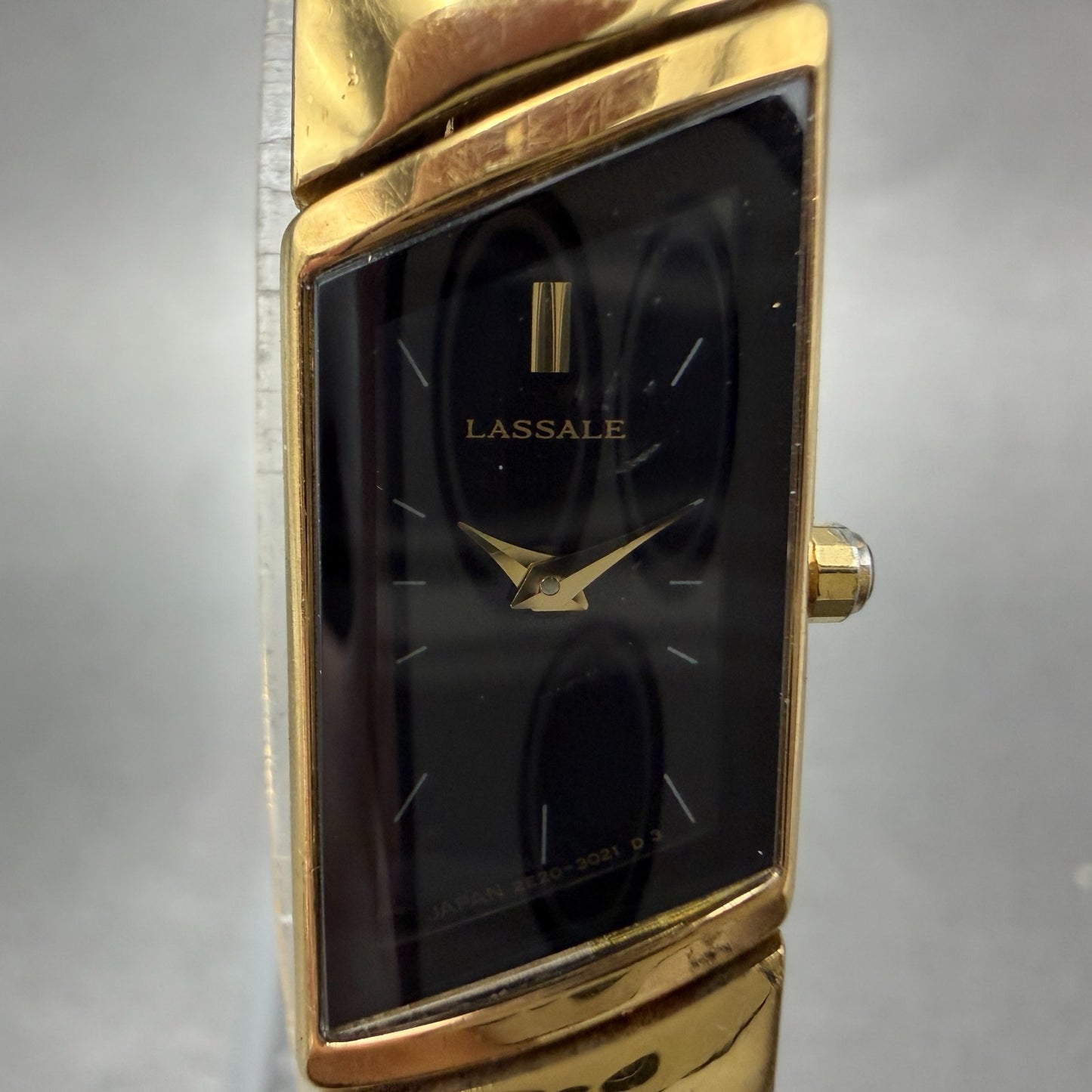 Seiko Lassale Tank Watch Women 13mm Black Dial Gold Tone 2E20-7359 new Battery1