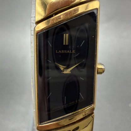 Seiko Lassale Tank Watch Women 13mm Black Dial Gold Tone 2E20-7359 new Battery1