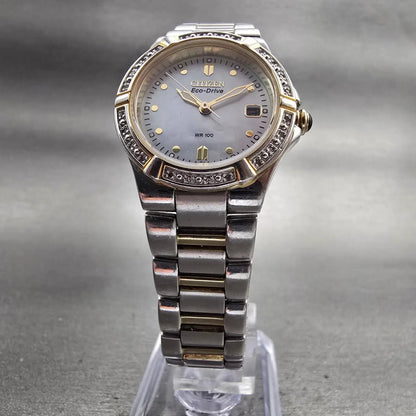 Citizen Eco-Drive Watch Women 27mm MOP Dial Two Tone Gemmed E011-S044235 Works5