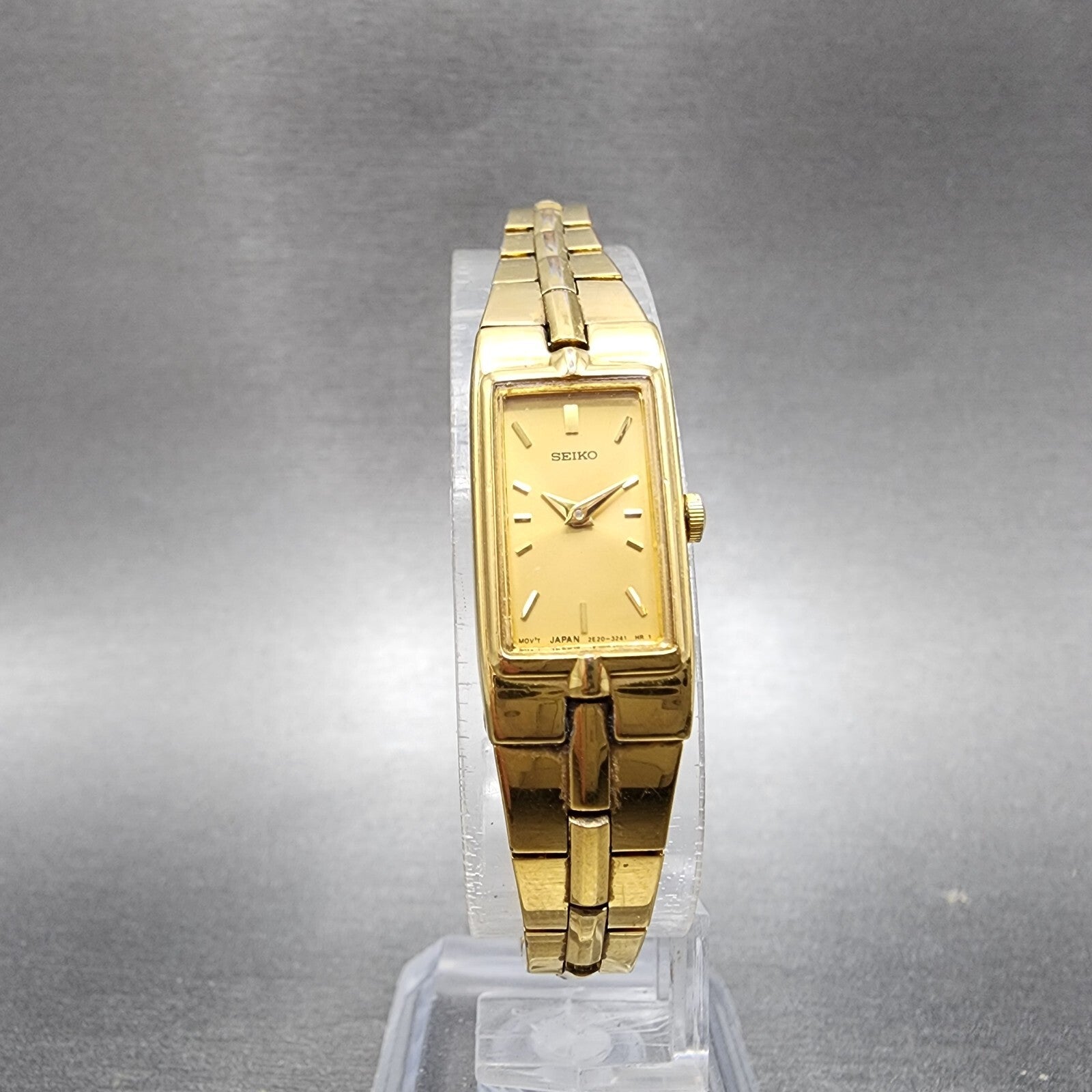 Seiko Watch Women 13mm Gold Dial Gold Tone Rectangle 2E207479 New Battery5