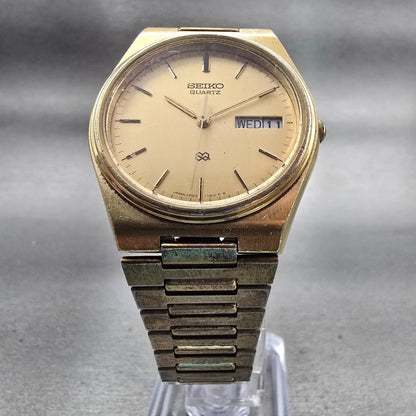 Seiko SQ Watch Men 34mm Gold Dial Gold Tone Daydate Round 8223-7160 New Battery5
