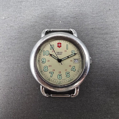 Victorinox Swiss Army Cavalry Watch Men 37mm Cream Dial Silver Tone Date PART KL0