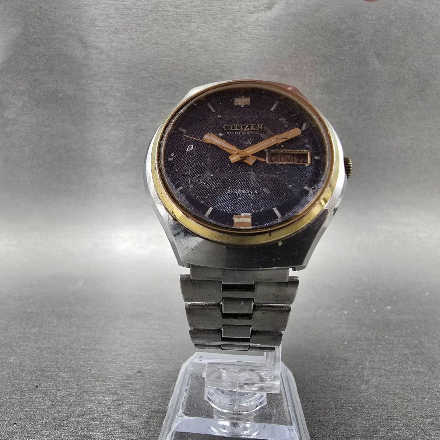 Citizen Automatic Watch Men 38mm Blue Dial Two Tone Daydate 4-164181 PARTS VTG6