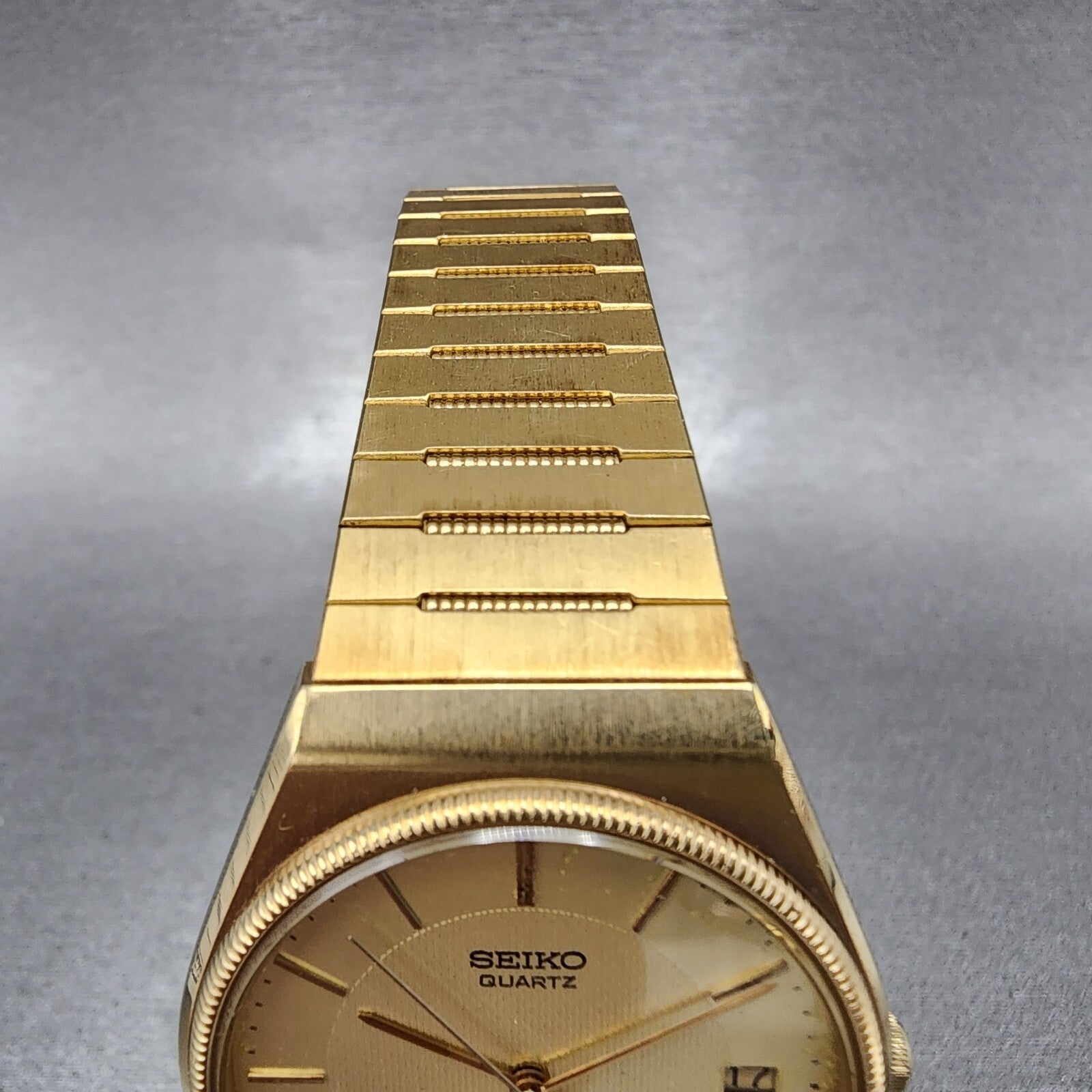 VTG Seiko Watch Men 32mm Gold Dial Gold Tone Date Round 64327019 PARTS5