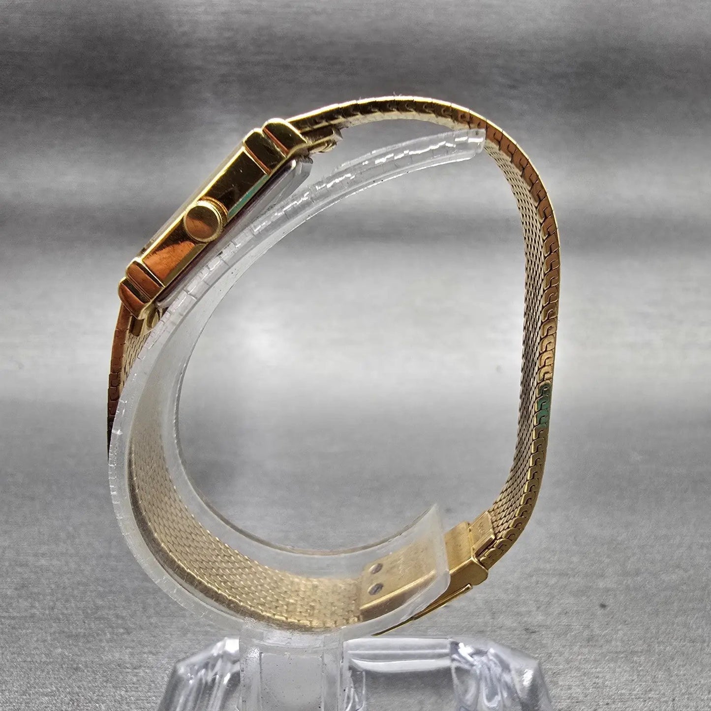 Seiko Lassale Watch Women 12mm Gold Dial Gold Tone Rectangle 2E50-5009 New Batt6