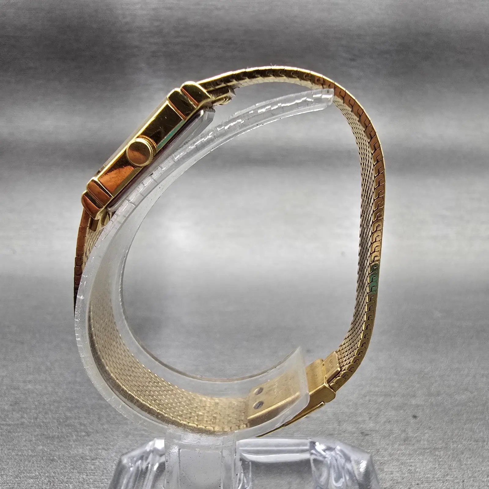 Seiko Lassale Watch Women 12mm Gold Dial Gold Tone Rectangle 2E50-5009 New Batt6