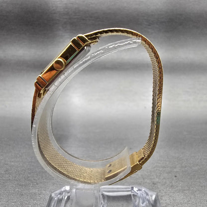 Seiko Lassale Watch Women 12mm Gold Dial Gold Tone Rectangle 2E50-5009 New Batt6