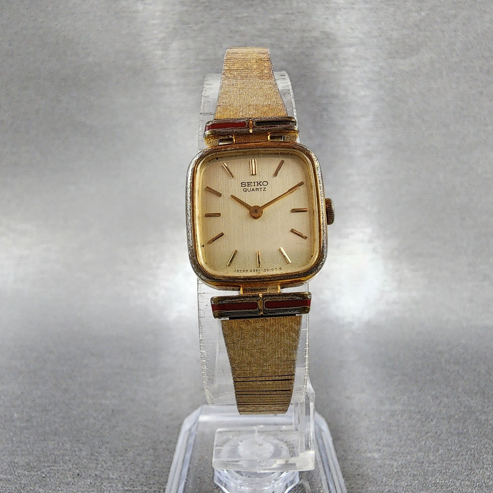Seiko Watch Women 18mm Champagne Dial Gold Tone Rectangle 23206800 New Battery6