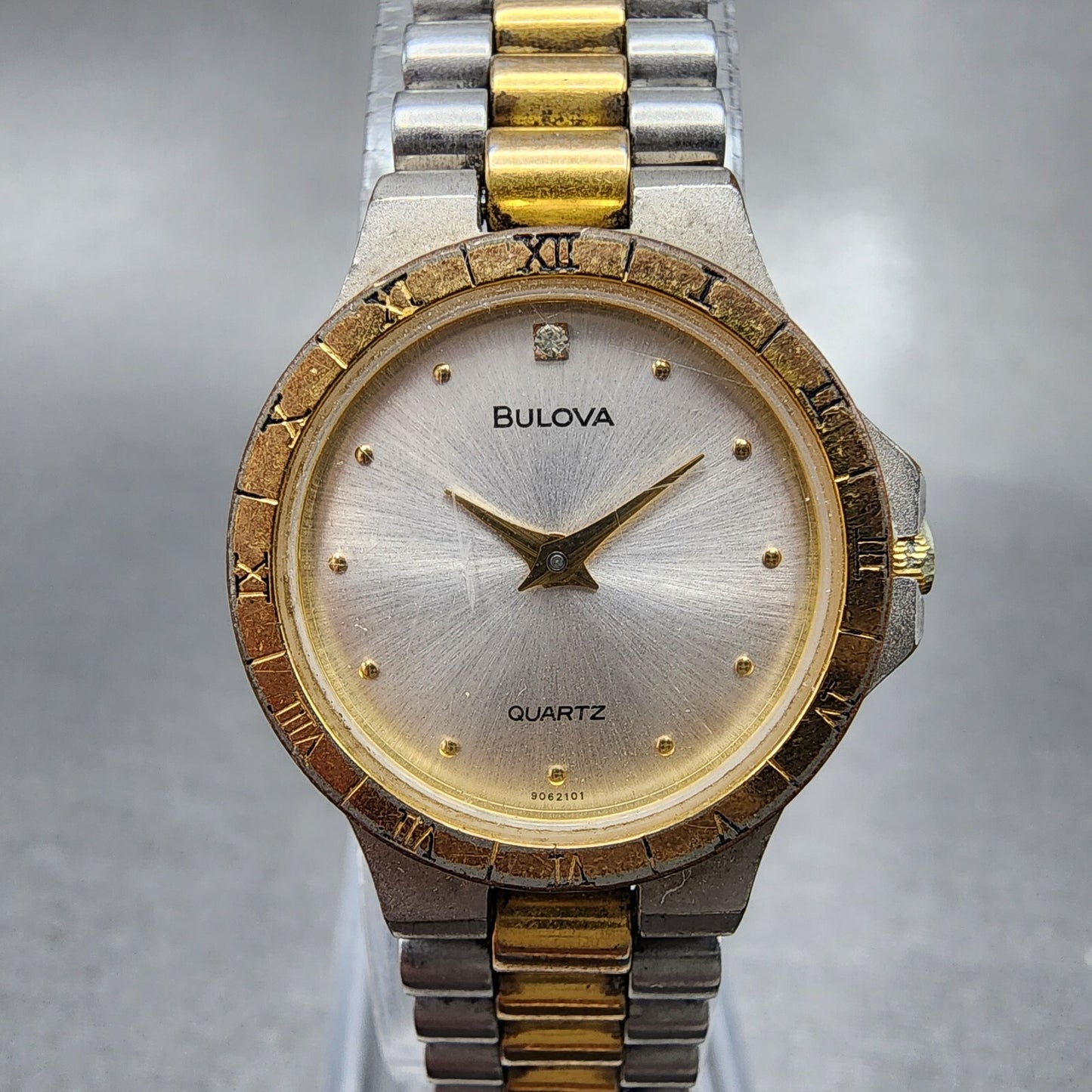 Bulova Watch Women 22mm Silver Dial Two Tone Round 9062101 New Battery